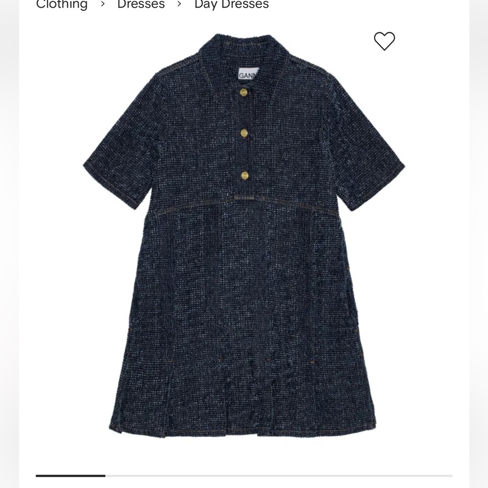 Ganni navy short-sleeve textured denim dress